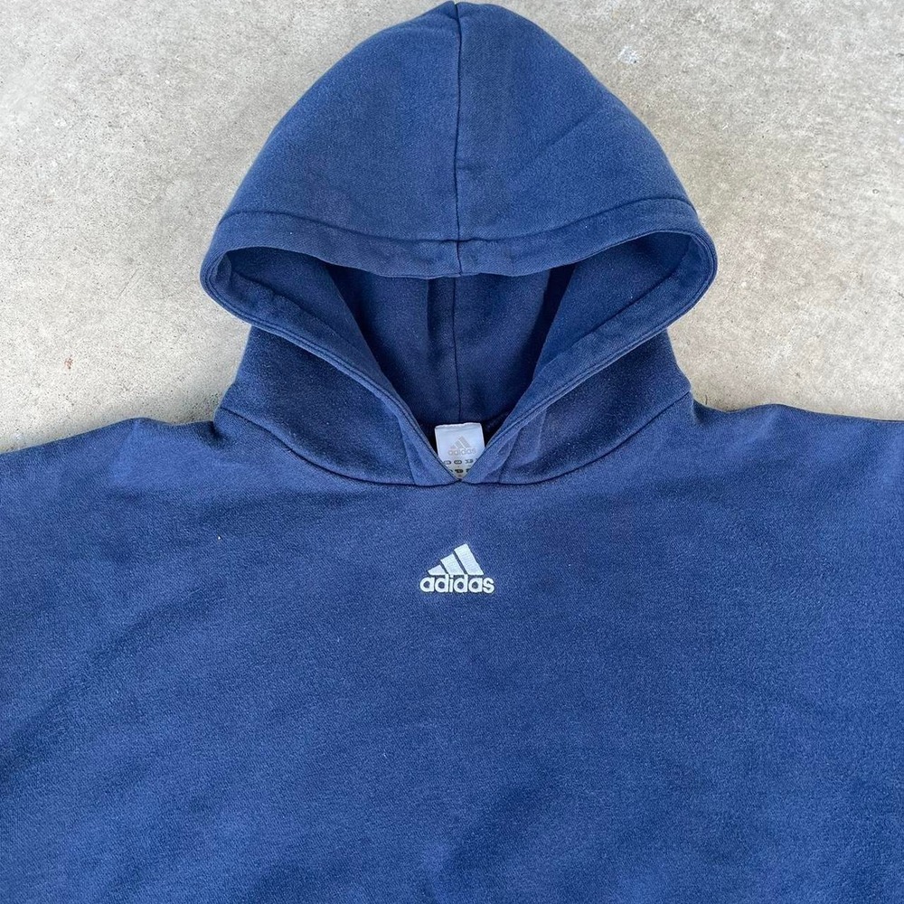 1990s Adidas Center Logo Baggy Blue Hoodie size XL - Picture 2 of 3